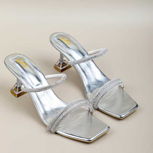 Snowy Silver Strappy Glass heels