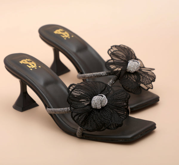 Black Flower-Embellished heels