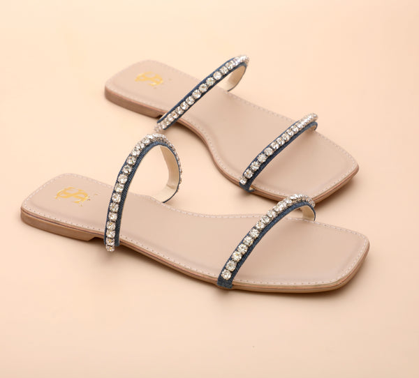 Beige-Denim Diamond Sliders