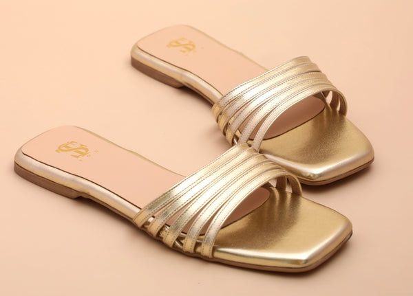 Subtle Gold Strappy Flats