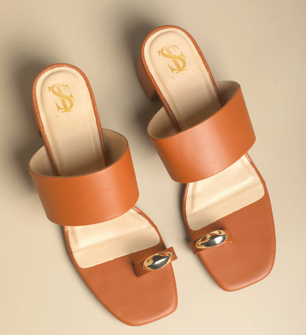Tan Toe Block Heels