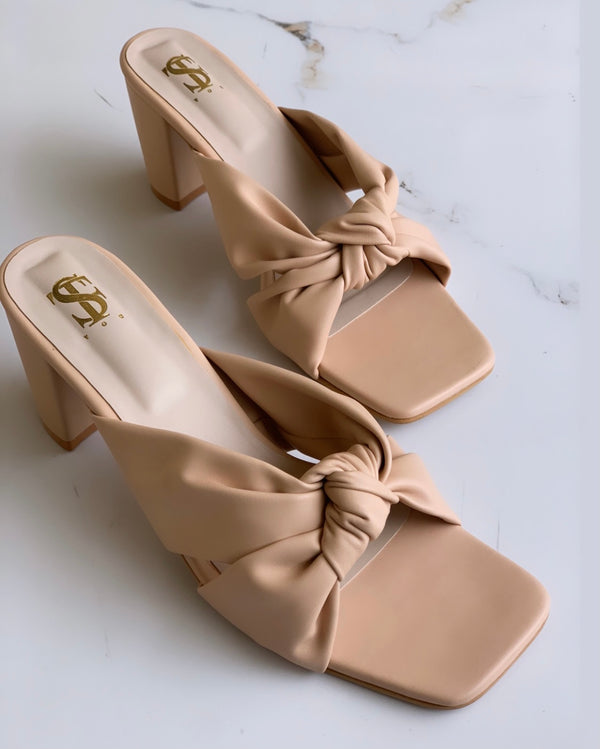Peach Knotted Square Toe Heels