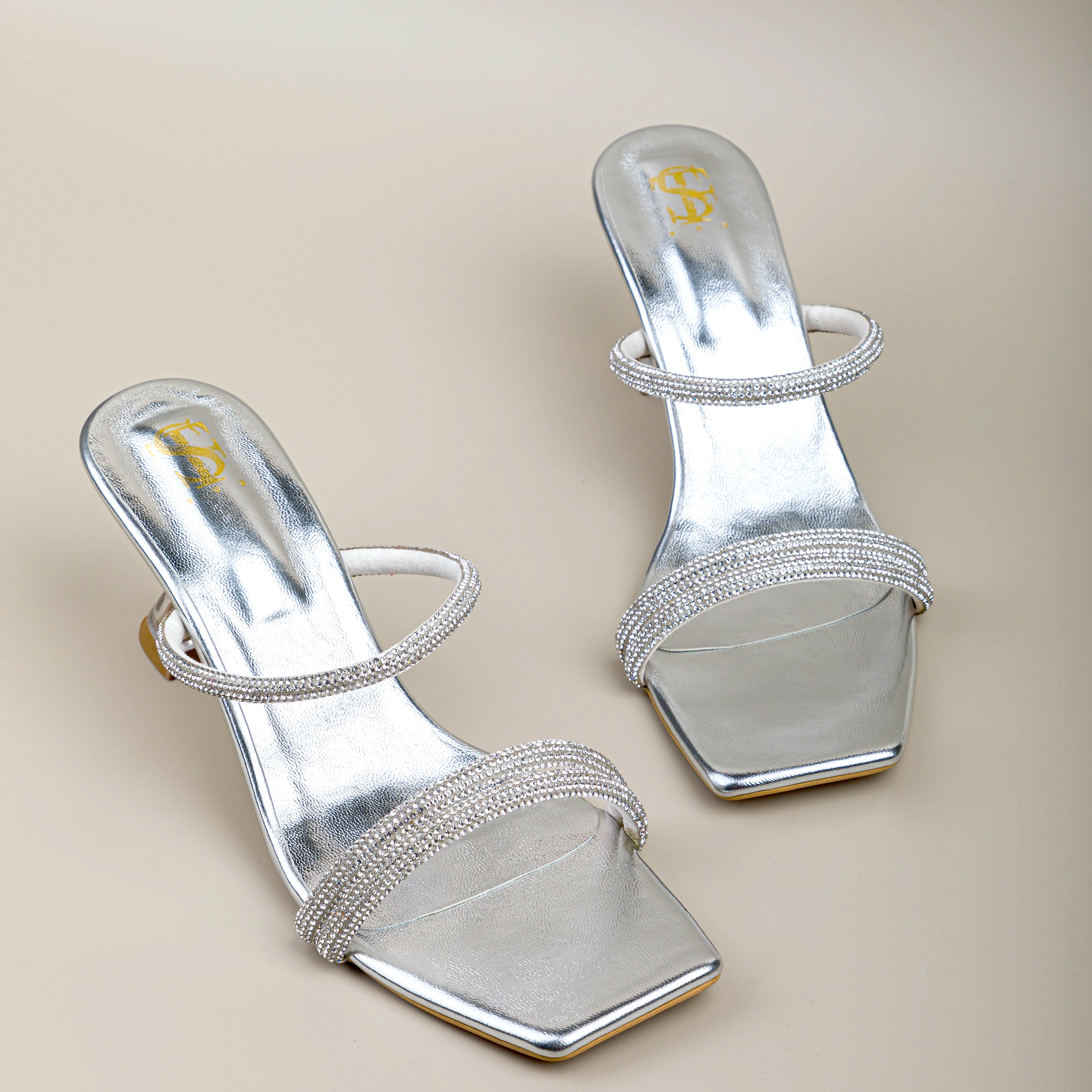 Women Metallic Bow Decor Ankle Strap Stiletto Heeled Sandals, Glamorous Silver  Heeled Sandals | SHEIN USA