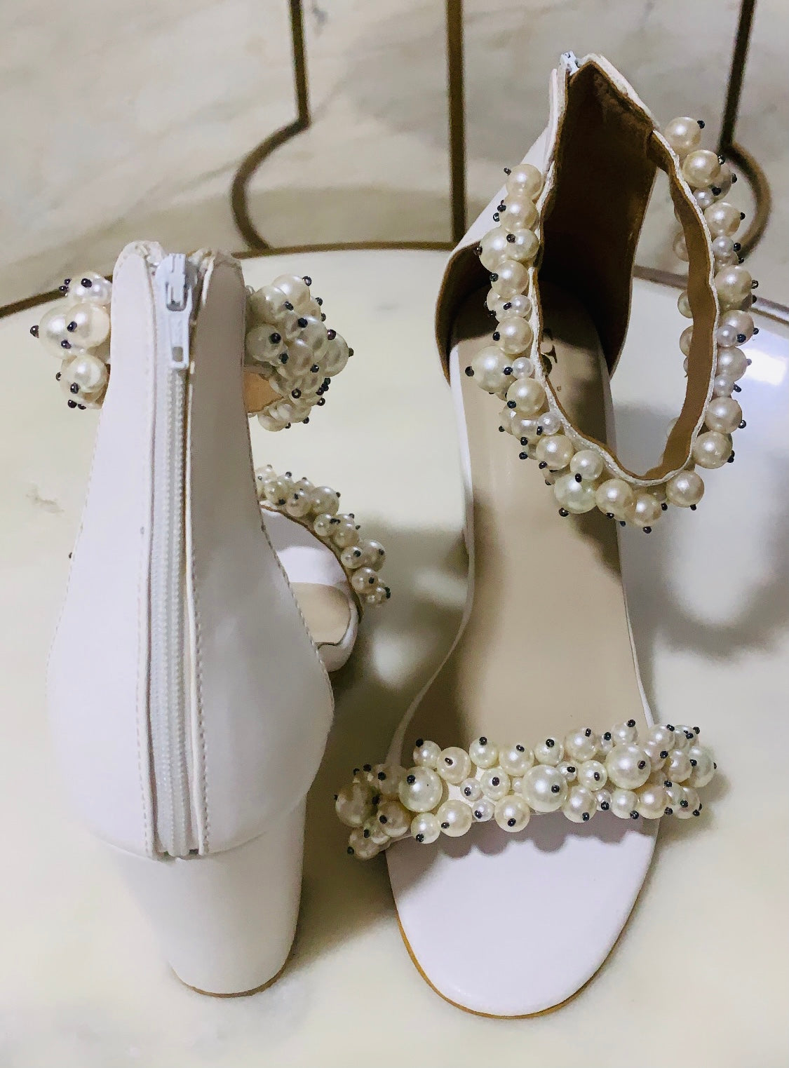 Wedding shoes with pearls on online them