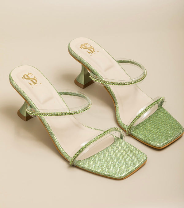 Transparent Green Diamantine heels