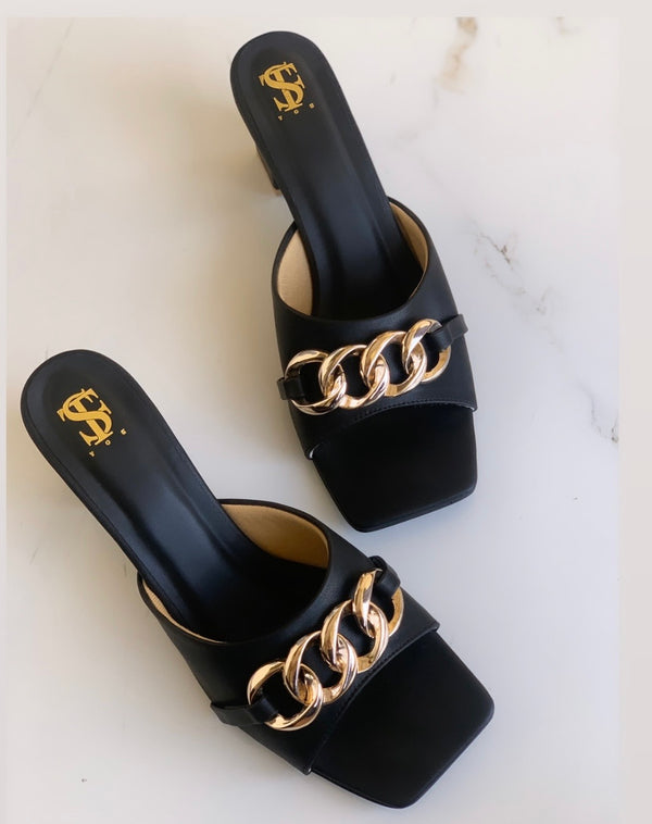 Black Chained Block heels