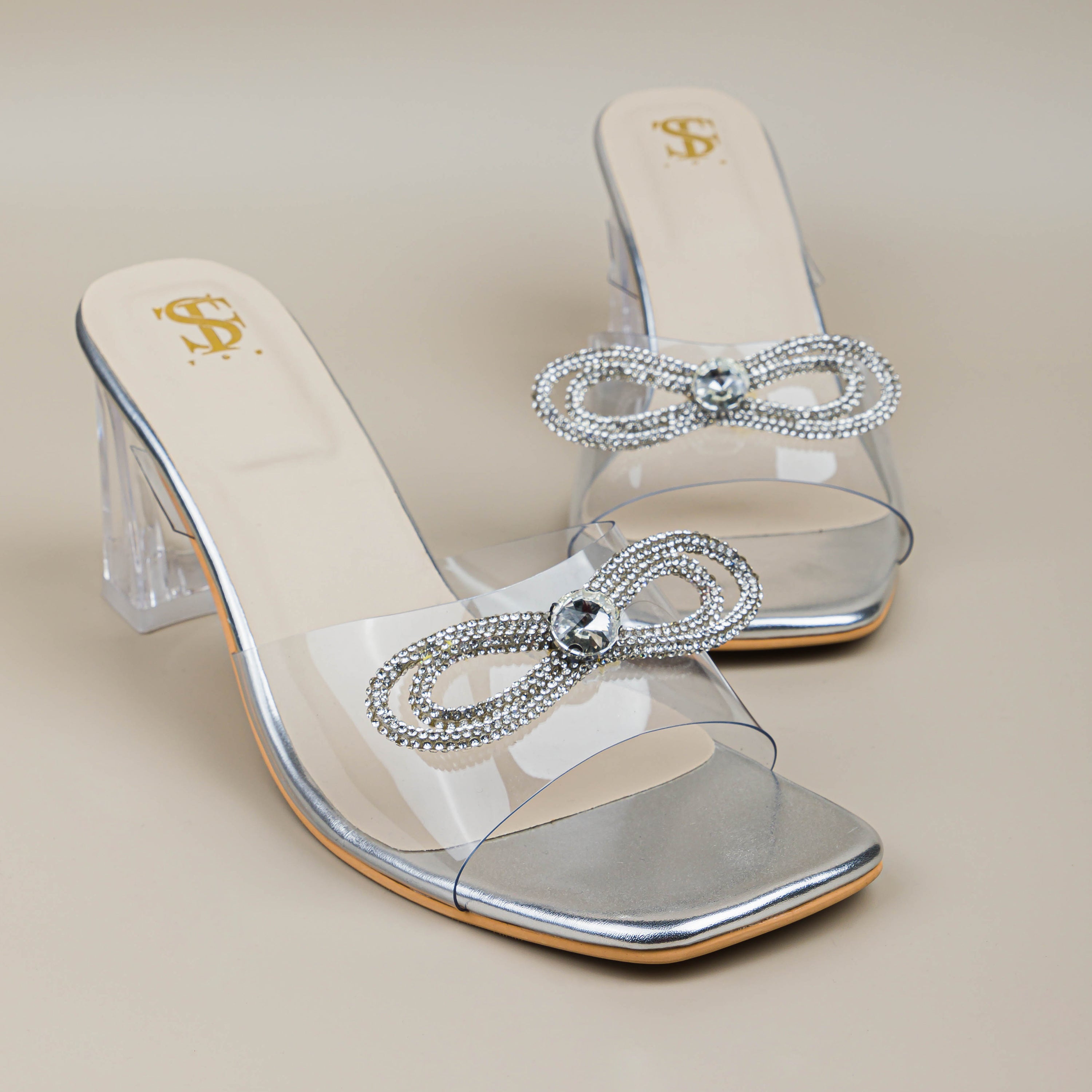 Beauty Shine Block High Heel Sandal Shoes Silver