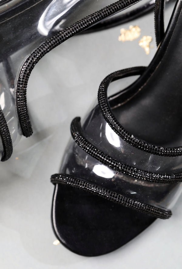 Black transparent Lacey Peep Toes
