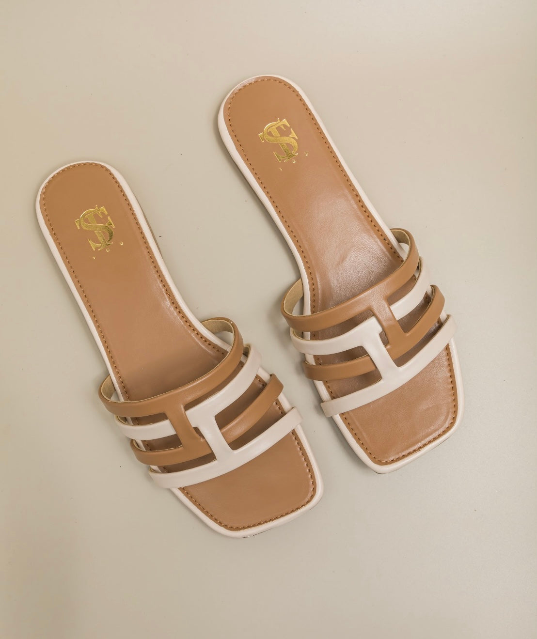 Tan-Beige color block sliders – Shoe That Fits You