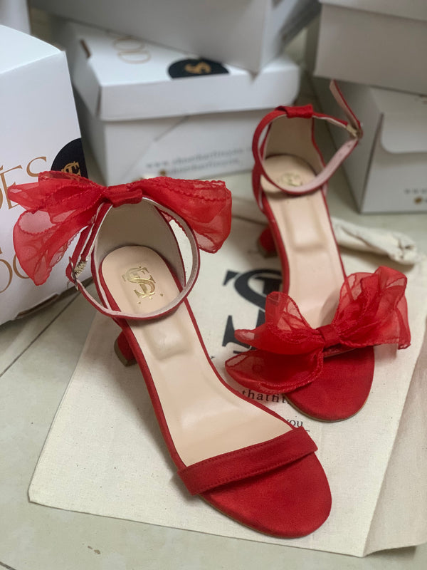 Red Organza Bow Kitten heels