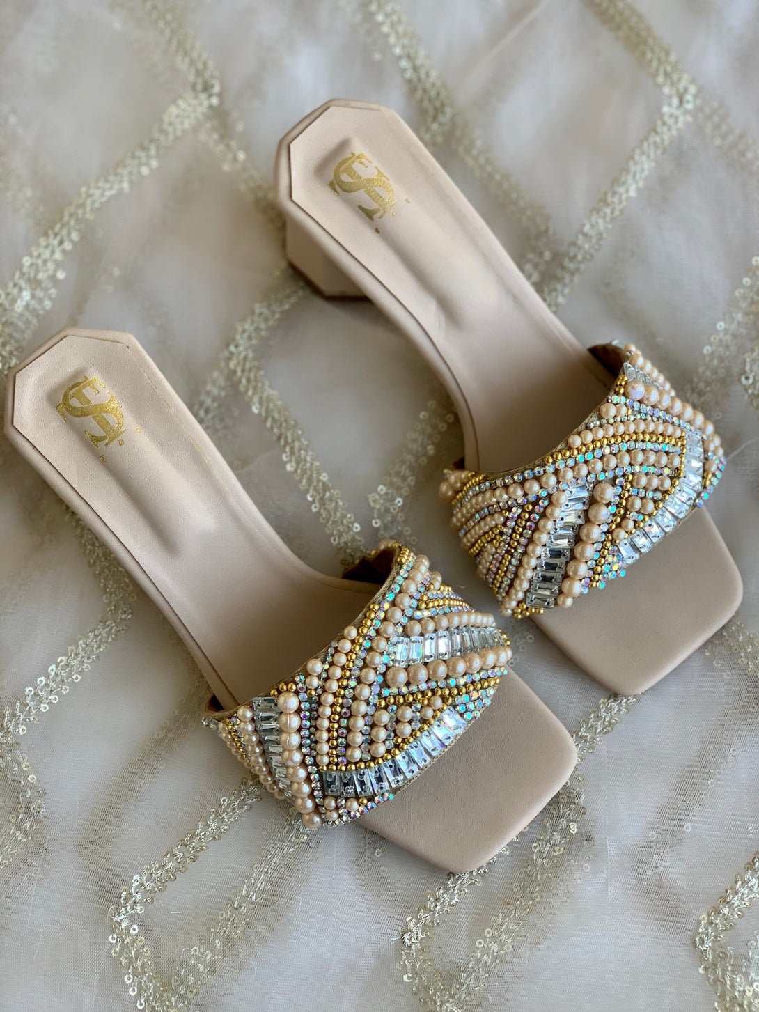 Nude Embellished Hexagon heels – Shoe That Fits You